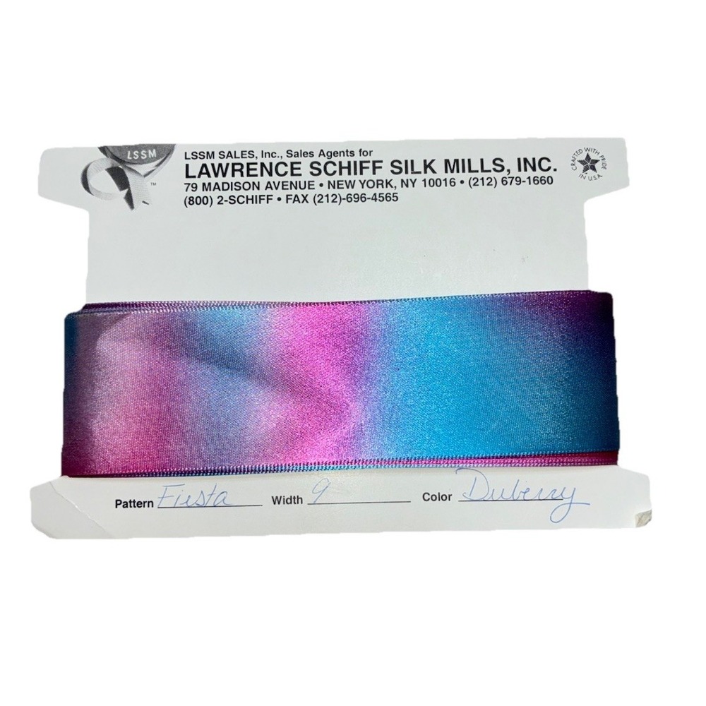 Lawrence Schiff Silk Mills Ribbon Pink Blue Duberry 1.5" x 5 yd Made In USA